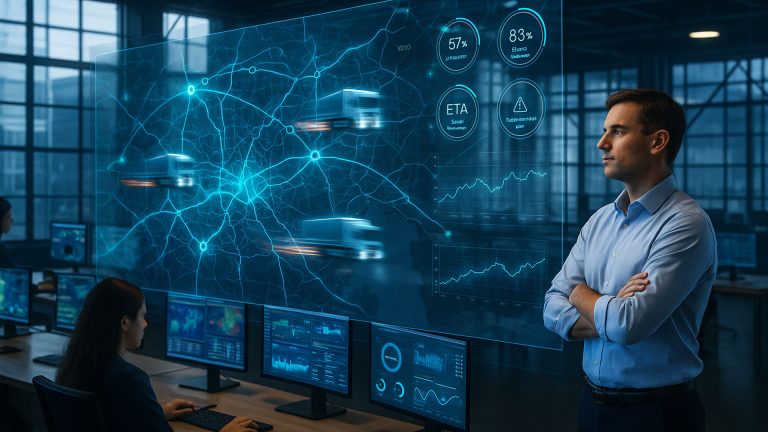 futuristic logistics control center interface